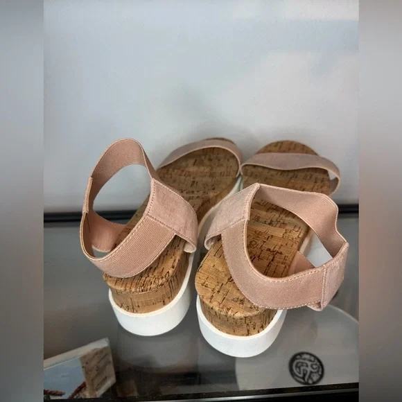 NWOT Sun + Stone Melanyy Laceless Open Toe Wedge Sandals Rose Size 9.5 - Picture 4 of 6